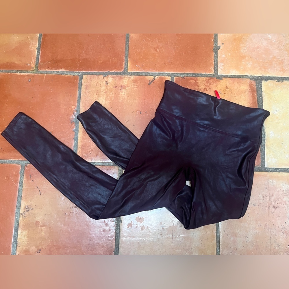 SPANX Burgundy Faux Leather Leggings